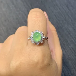 High-Icy Clear Green Natural Jadeite Cabochon Ring — S925 Silver · No. 3CE4