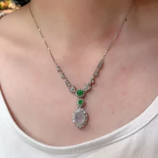High-Icy Glowing Natural Jadeite Cabochon Necklace — S925 Silver · No. FC33