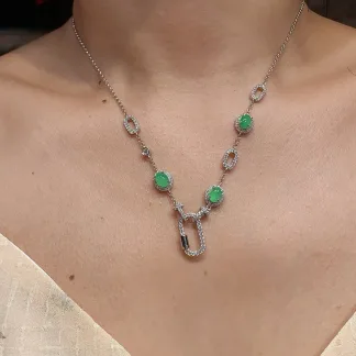 Icy Vivid Green Natural Jadeite Convertible Cabochon Chain — S925 Silver · No. EABF