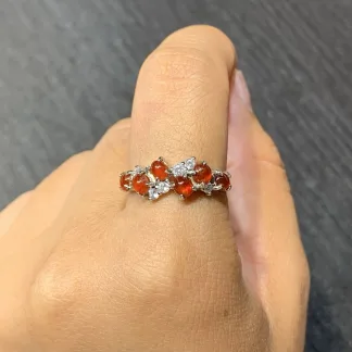 Icy Russet Red Natural Jadeite Multi-Stone Band — S925 Silver · No. 1AB6