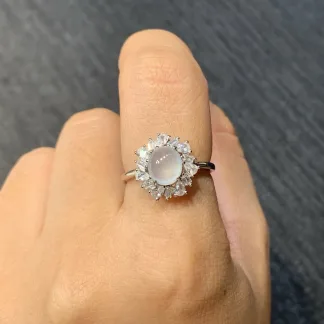 High-Icy Glowing Natural Jadeite Cabochon Ring — S925 Silver · No. 173564