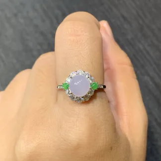 Icy Lavender Natural Jadeite Cabochon Ring — S925 Silver · No. 6F2B