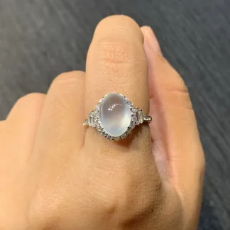 High-Icy Glassy Natural Jadeite Cabochon Ring — S925 Silver · No. B12D