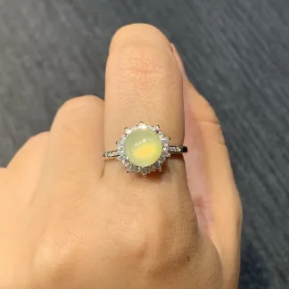 High-Icy Honey Yellow Natural Jadeite Cabochon Ring — S925 Silver · No. EBFD