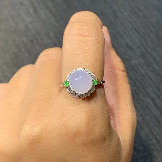 Icy Lavender Natural Jadeite Cabochon Ring — S925 Silver · No. 8071