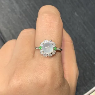 High-Icy Glowing Natural Jadeite Cabochon Ring — S925 Silver · No. 431D