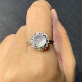 High-Icy Glowing Natural Jadeite Cabochon Ring — S925 Silver · No. 40C3