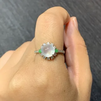 High-Icy Glowing Natural Jadeite Cabochon Ring — S925 Silver · No. 1102