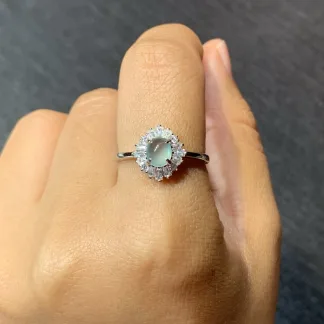 High-Icy Clear Natural Jadeite Cabochon Ring — S925 Silver · No. 6875