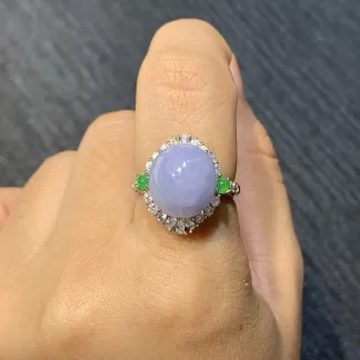 Lavender Natural Jadeite Cabochon Ring — S925 Silver · No. DCE8