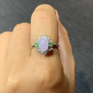 Lavender Natural Jadeite Cabochon Ring — S925 Silver · No. 0F42