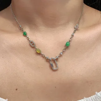 High-Icy Multicolor Natural Jadeite Convertible Cabochon Chain — S925 Silver · No. 55FF