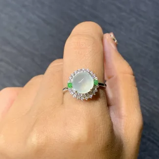Icy Glowing Clear Natural Jadeite Cabochon Ring — S925 Silver · No. C32A