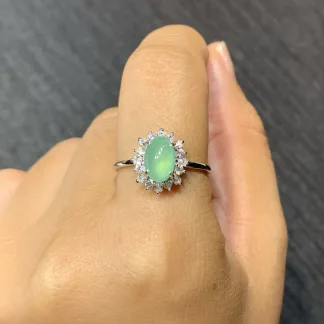 High-Icy Clear Green Natural Jadeite Cabochon Ring — S925 Silver · No. BB76