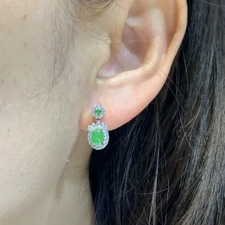Icy Vivid Green Natural Jadeite Cabochon Drop Earrings — S925 Silver · No. 7A89