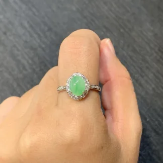 Icy Clear Green Natural Jadeite Cabochon Ring — S925 Silver · No. 4383