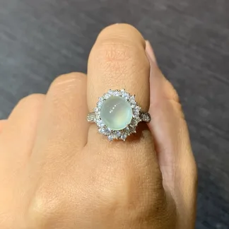 High-Icy Clear Natural Jadeite Cabochon Ring — S925 Silver · No. B0DF