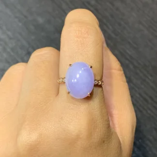 Lavender Natural Jadeite Cabochon Ring — S925 Silver · No. 5B33