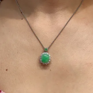 Icy Vivid Green Natural Jadeite Cabochon Pendant — S925 Silver · No. F8BF