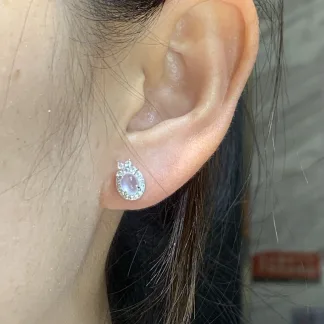 High-Icy Glowing Natural Jadeite Cabochon Stud Earrings — S925 Silver · No. 27CE