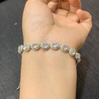 High-Icy Glowing Natural Jadeite Cabochon Bracelet — S925 Silver · No. A788