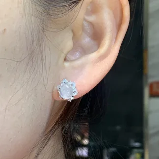 High-Icy Glowing Natural Jadeite Cabochon Stud Earrings — S925 Silver · No. 5BAD