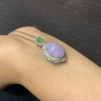 Icy Lavender Natural Jadeite Cabochon Pendant — S925 Silver · No. 2971