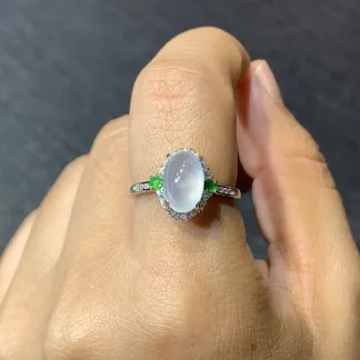 High-Icy Glowing Natural Jadeite Cabochon Ring — S925 Silver · No. DFA4