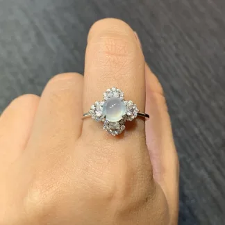 Icy Glowing Natural Jadeite Cabochon Ring — S925 Silver · No. DF91