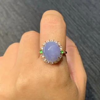 Lavender Natural Jadeite Cabochon Ring — S925 Silver · No. EDAC