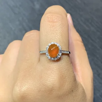 High-Icy Russet Red Natural Jadeite Cabochon Ring — S925 Silver · No. 275D