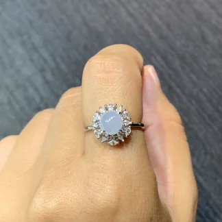 High-Icy Lavender Natural Jadeite Cabochon Ring — S925 Silver · No. D440