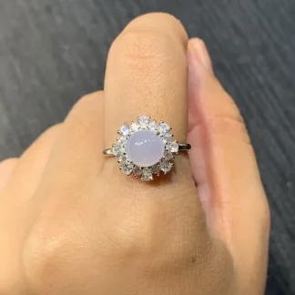 Icy Lavender Natural Jadeite Cabochon Ring — S925 Silver · No. DAD6