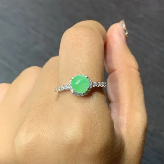 Icy Vivid Green Natural Jadeite Cabochon Ring — S925 Silver · No. 2069