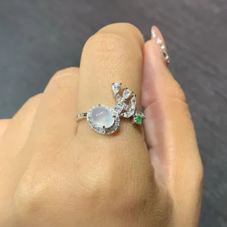 Icy Glowing Natural Jadeite Cabochon Ring — S925 Silver · No. 16C1