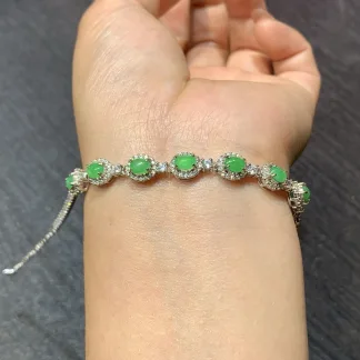 Icy Vivid Green Natural Jadeite Cabochon Bracelet — S925 Silver · No. C4ED