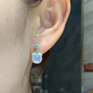 High-Icy Lavender Natural Jadeite Cabochon Drop Earrings — S925 Silver · No. 9C55