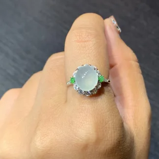 High-Icy Clear Natural Jadeite Cabochon Ring — S925 Silver · No. 4CBA
