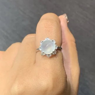 High-Icy Glowing Natural Jadeite Cabochon Ring — S925 Silver · No. 92C3