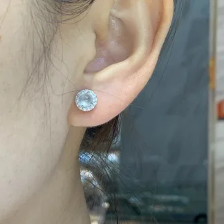 High-Icy Glowing Natural Jadeite Cabochon Stud Earrings — S925 Silver · No. 3BE8