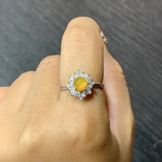 High-Icy Honey Yellow Natural Jadeite Cabochon Ring — S925 Silver · No. 4854