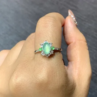 High-Icy Clear Natural Jadeite Cabochon Ring — S925 Silver · No. 12CC
