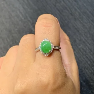 Vivid Green Natural Jadeite Cabochon Ring — S925 Silver · No. 86BC