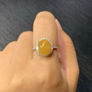 Honey Yellow Natural Jadeite Cabochon Ring — S925 Silver · No. E5D5