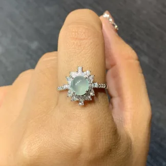 High-Icy Clear Natural Jadeite Cabochon Ring — S925 Silver · No. 74CF