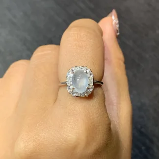 High-Icy Glowing Natural Jadeite Cabochon Ring — S925 Silver · No. E887
