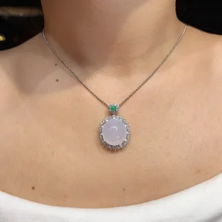 Icy Glowing Natural Jadeite Cabochon Pendant — S925 Silver · No. AD1F