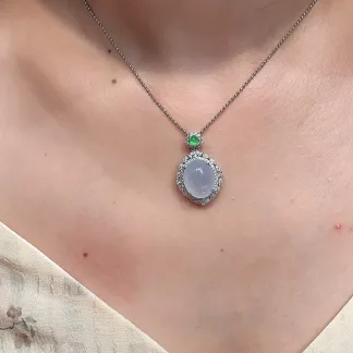 Icy Glowing Natural Jadeite Cabochon Pendant — S925 Silver · No. EFC1