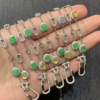High-Icy Yellow and Green Natural Jadeite Convertible Cabochon Chain — S925 Silver · No. 40E2