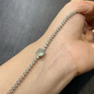 High-Icy White Natural Jadeite Cabochon Bracelet — S925 Silver · No. 7C67